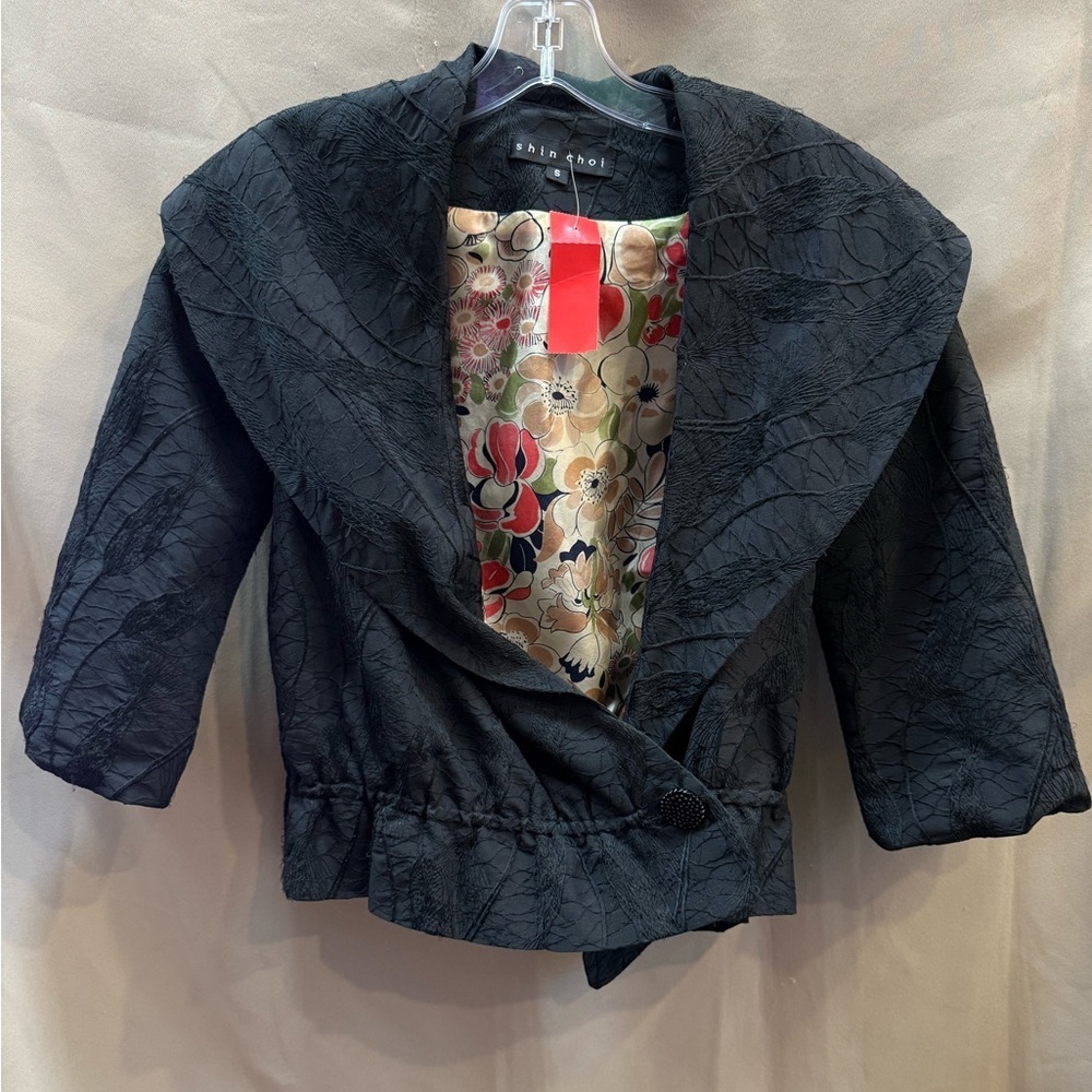 Shin Choi Black Cropped Jacket Silk Lined Size Small